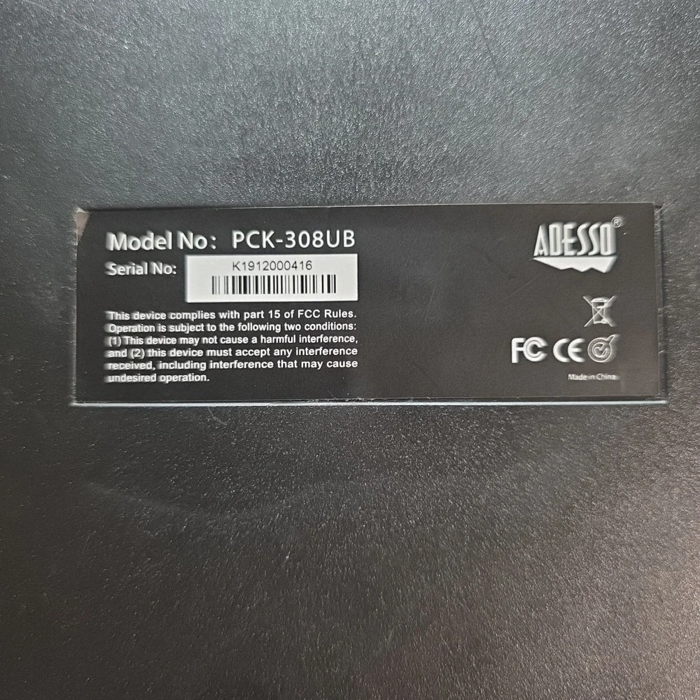 Adesso PCK-308UB Ergonomic Keyboard w Integrated Touchpad Wired USB Tested Works